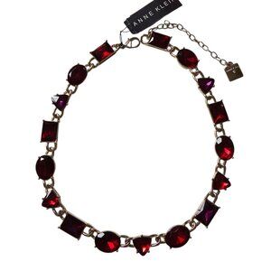 Anne Klein 19" Red Garnet Purple Amethyst Geometric Style Faceted Chunk Necklace